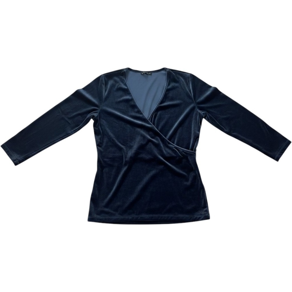 J.Crew Mercantile Women Navy Blue Velvet Faux Wrap V-Neck Top K5027 Size M